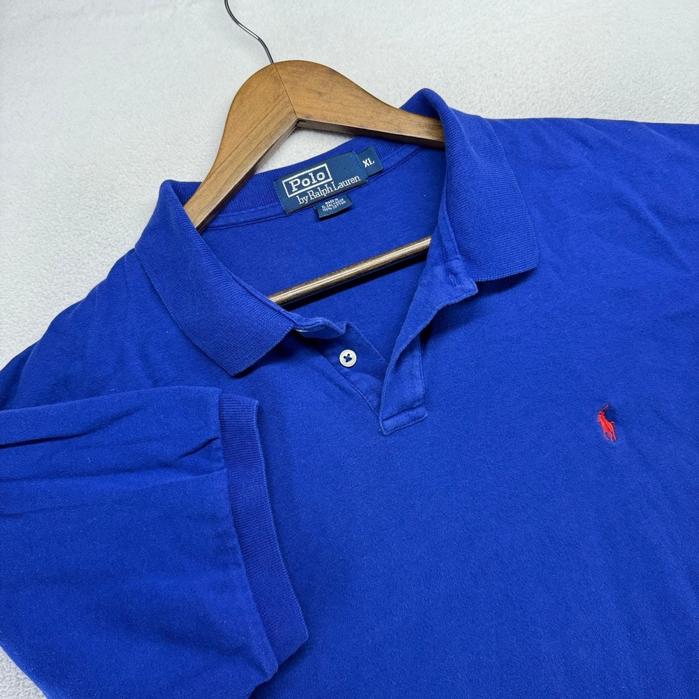 Vintage Ralph Lauren Polo Shirt Mens XL Blue Red Pony Knit Golf Short Sleeve 90s